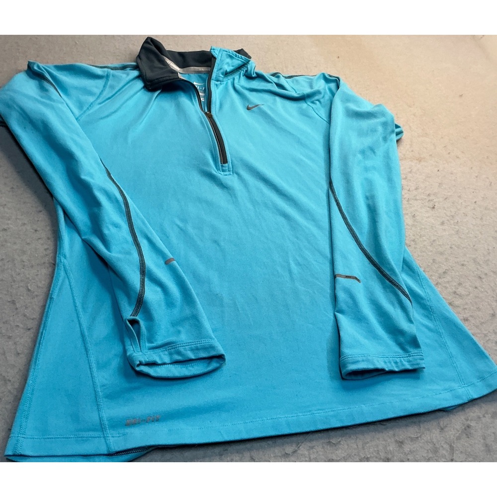 Nike Running Quarter Zip Pullover Dri-FIT Thumbholes Blue Size M 481320-408